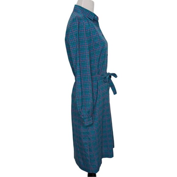 Vintage 80s Talbots Secretary Dress Womens Size 8 Blue Union Made Long Sleeve - Picture 9 of 16